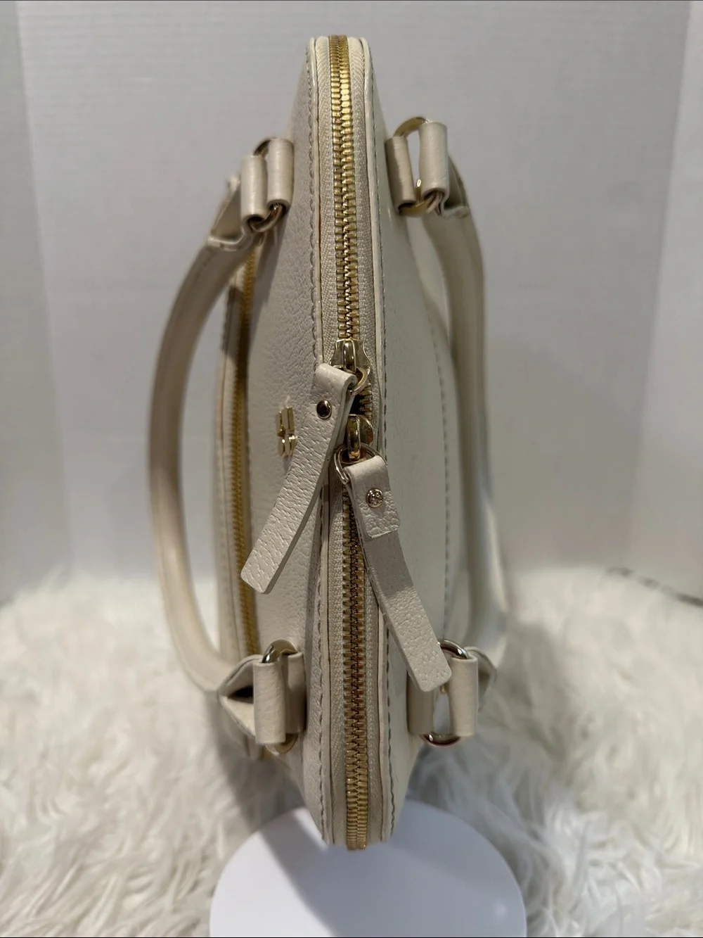 kate spade Cream/Off-White Pebbled Leather Satchel with Front Zip Pocket